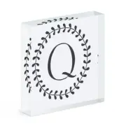 Letter Q Floral Wreath Alphabet Acrylic Photo Block Frame Flowers