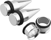 [Awinrel] Stainless Steel Ear Gauge Taper Stretching and Single Flare Plugs Flesh Tunnel Kit with O-ring 2 Pairs
