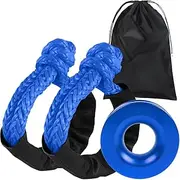 BARTOO Winch Snatch 66000 LB Recovery Ring with 2 PCS Soft Shackle 1/2" X 22 Inch Winch Rope, for ATV UTV SUV Truck Off-Road Vehicle Recovery Accessories, Blue