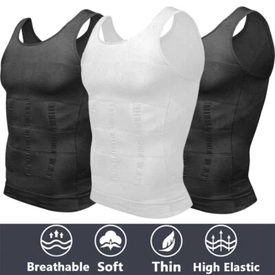 3 Packs Men Body Shaper Slimming Tummy Vest Compression Shirt Tank Top Shapewear