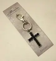 Miracles Cross Red Birthstone January Ring Charm Tag FOB Key Holder Chain $14.95