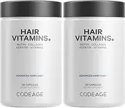 Codeage Hair Vitamins, Biotin, Keratin Supplement –Collagen, Vitamin A, B12, C, D3 & E - Zinc, Probiotic, Omega-3, Enzymes - Hair Care Pills – All Hair Colors & Types - Non-GMO - 2 Pack