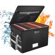 Fireproof Document Box Waterproof File Organiser Box w/ Lock Collapsible Storage