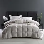 Goose Down Comforters King/Queen Size All Season, Thick Warmth Down Duvet Insert, 180 Thread Count Ultra Soft Cotton Shell,800 Fill Power, Down Comforter with Corner Tabs,Gray,200x230CM/79 x90