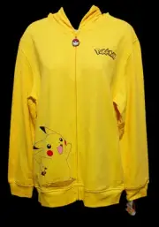 NWT Pokémon Pikachu Zip-Up Bright Yellow Hoodie Ears Mad Engine Unisex Youth XXL
