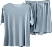 [Generic] Mens Pajamas Sets Plus Size Couples Nightgown Cool Loungewear 2 Pieces Unisex Sleep Shirts Mens Casual Slim Fit Suit