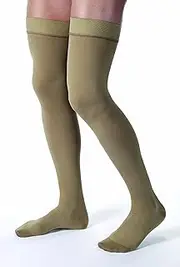 JOBST forMen Thigh High 20-30 mmHg Ribbed Dress Compression Stocking, Closed Toe, Medium, Khaki