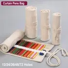 12/24/36/48/72 Holes Canvas Roll Up Pen Curtain Pencil Bag Case Makeup Wrap Hold