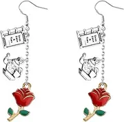 [UJIMS] Beauty Beast Movie Gifts Belle Rose Book Charm Earrings Fairy Story Rose Flowers Earrings Princess Fans Jewelry