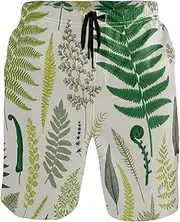 [GuoChe] Men's Beach Shorts Green Vintage Botanical Quick Dry Beachwear Sports Running Swim Board Shorts Bathing Suits Mesh