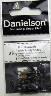 Ten (10) Packs of Danielson Black Barrel Fishing Swivels w/ Safety Snap Size 5