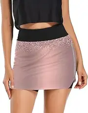 [RPLIFE] Rose Gold Metallic Minimalist Womens Exercise Skort, Athletic Skort with Pockets, Work Out Skirt