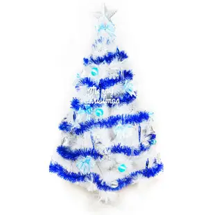 摩達客 15尺特級白色松針葉聖誕樹(藍銀色系)+100燈LED燈9串(附控制器跳機)