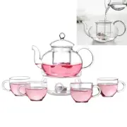6 Pcs Vintage Flower Teapot Glass Tea Cups Tea Set Loose Tea Glass Infuser