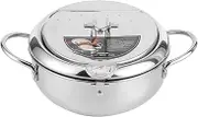 Deep Fryer Pot, Small Tempura Deep Fryer Stainless Steel Japanese Frying Pot With Thermometer, Lid And Oil Drip Drainer Rack for French Fries Shrimp Chicken Wings and Shrimp(S) deep fryer