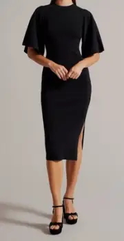 Ted Baker London Women's Black Fluted Sleeve Body-Con Sweater Dress Size 3.
