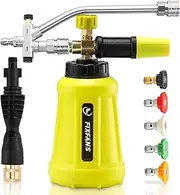FIXFANS Foam Cannon Dual Connector Accessory for Pressure Washer, Double Tip Attachment Soap Cannon with Replacement Adapter for Portland Husky and Ryobi Power Washer, 1/4" Quick Connect, 5 Nozzles