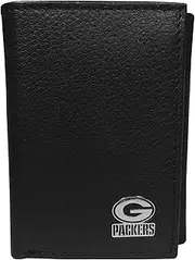 Siskiyou Sports Green Bay Packers Leather Logo Tri-fold Wallet, Black, One Size, Black, One Size, Green Bay Packers Leather Logo Tri-fold Wallet