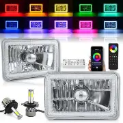 4X6" BLUETOOTH RF Color Change RGB SMD Halo Headlight 20/40w LED Light Bulb Pair (for: Chrysler)