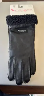 Koolaburra By UGG Black Leather Winter Gloves Size M New Faux Fur Cuff