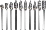 Yakamoz 10 Pieces Double Cut Tungsten Steel Solid Carbide Rotary Burrs Set with 1/8"(3mm) Shank Twist Drill Bit for Woodworking
