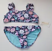 Raisins Size 10 Big Girls 2 Pc Tulum Blue Pink Floral Bikini Swimsuit Set