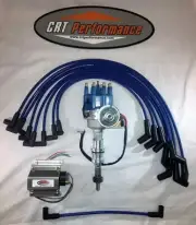 FORD 289 302 BLUE SMALL CAP HEI DISTRIBUTOR + 8MM PLUG WIRES USA + 60,000V COIL