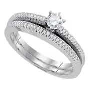 14k White Gold Round Diamond Solitaire Bridal Wedding Ring Set 1/3 Cttw