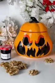 Killstar Spicy Pumpkin Ceramic Jar w/ Lid Small Size Goth Horror Halloween Home