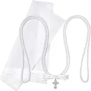 [Loetere] 2 Pcs Unity Veil and Cord Set, Lasso Lazo Para Boda With Cross, Catholic Wedding Veil