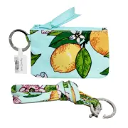 VERA BRADLEY Zip ID Case + Lanyard in Lemon Grove Blue Yellow Green