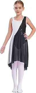 [Hedmy] Girls Sleeveless Color Block Sparkly Sequins Ballet Dress Lyrical Dance Costume Performance Dancewear