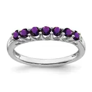 Solid 14k White Gold Simulated Amethyst and CZ 7-stone Ring