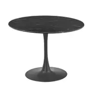 Spin 90cm Round Marble-Look Dining Table - Dark Grey