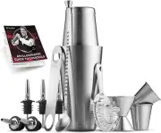 Premium Cocktail Shaker Bar Tools Set (14 piece) Brushed Stainless Steel Bartend