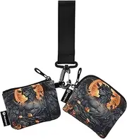 [XYMZR] Mini Zip Around Wristlet keychain Wallet Black Angel Flowers for Women Personalized Pattern Detachable Dual Pouch Wristlet Portable Wallet Phone Coin Purse, Multi-colored, One Size