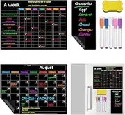 KyeeaDIY Magnetic Chore Chart, 3 Pcs Magnetic Black Chore Chart for Multiple Kids Fridge Black Whiteboard Calendar Set, Reusable Refrigerator Planning Board for Family & Adults