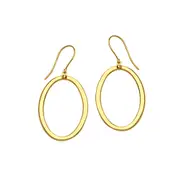 14K Yellow Gold Shiny Oval Drop Earrings