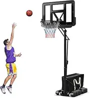Costway Portable Basketball Hoop, 245-305cm Height Adjustable Basketball Hoop System w/ 111cm Backboard, Fillable Base, Wheels & Secure Bag for Teenagers Youth Adults, Indoor Outdoor Basketball Goal