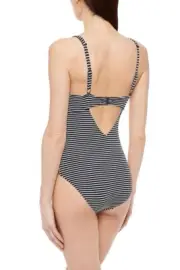 NEW 12 DD Seafolly Australia Black White Stripe Underwire One Piece Swimsuit