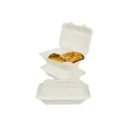 400 Ct. White Compostable Clam Shell Hinged Take Out Food Container 6 x 9 x 3
