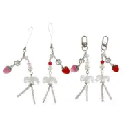 2Pcs Phone Strap Beads Chain Fashion Keycord Modern Bag Pendant Bowknot Keychain