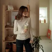 Mock-Neck Lettuce-Edge Top Brown - One Size