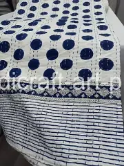 Polka Dots Cotton Kantha Quilt, Boho Throw, Indian Bedspread , Block Print Quilt