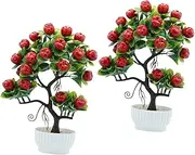 [GLEAVI] 2Pcs Artificial Fruit Tree Bonsai Realistic Faux Apple Decoration for Home Office Plant for Showers Weddings Birthdays Low Maintenance Indoor Decor