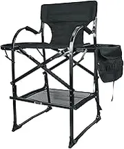 Folding Makeup Artist Chair, Aluminium High Director Chair, Camping Heavy Duty Folding Barstool With Side Table Cup Holder Storage Bag And Footrest
