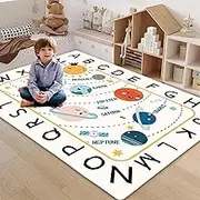Apioiqa Solar System Kids Rug, Alphabet and Planet Carpet for Playroom 4x6, Children's Educational Play Mat ABC Rugs, Outer Space Play Rug for Bedroom, Alphabet Rug Classroom