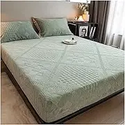 Velvet Fitted Sheet Quilted Protector Sheet with 2 Pillowcase Set Luxury Bed Mattress Cover with 15 Inch Deep Pocket Full Queen King Size Fitted Bed Sheet Soft Cozy Comfy Bottom Fitted Sheet