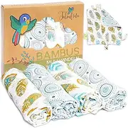 Tabalino Cuddly Soft Bamboo Muslin Nappies Burp Cloths, 4 Muslin Cloths 80 x 80 cm + 1 Comforter Cloth, Fabric Nappies for Boys and Girls Muslin Cloths Molleton Cloth Made of Cotton