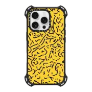 iPhone 16 Pro Bounce Case MagSafe Compatible Modern Black and Yellow Abstract Scribbles Pattern